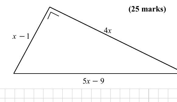 Right-angled triangle with sides x-1, 4x and hypotenuse 5x-9