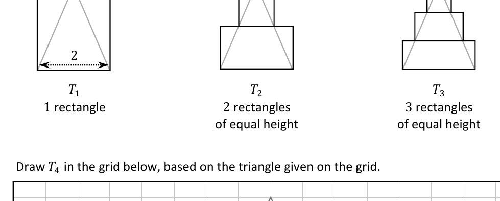 Shapes T1, T2, T3 made of 1, 2 and 3 stacked rectangles covering a triangle