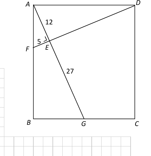 Rectangle ABCD with F on AB, G on BC, FD perpendicular to AG meeting at E