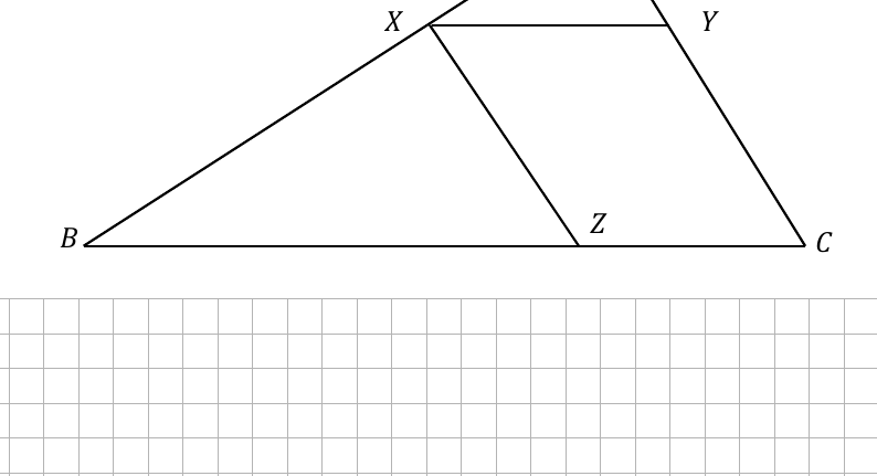 Right-angled triangle ABC with X on AB, Y on AC, XY parallel to BC and XZ parallel to AC