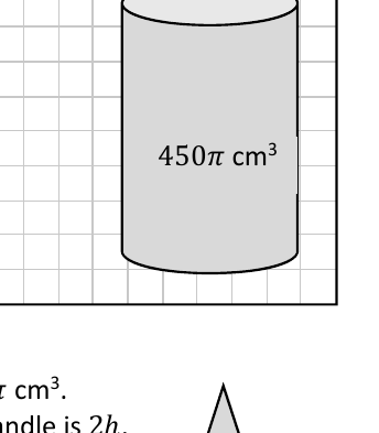 A cylindrical candle of volume 450 pi cubic cm
