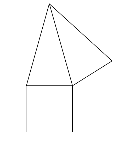 Partial net of the pyramid: a square base with two triangular faces