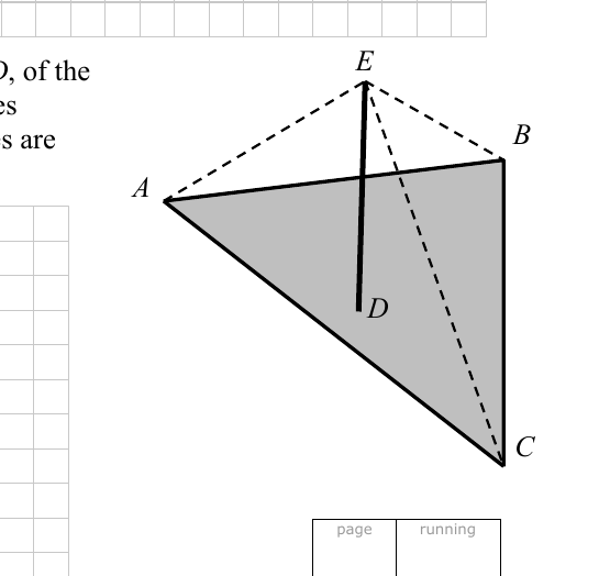 Triangular field ABC with a vertical mast DE at the circumcentre D, held by cables EA, EB, EC