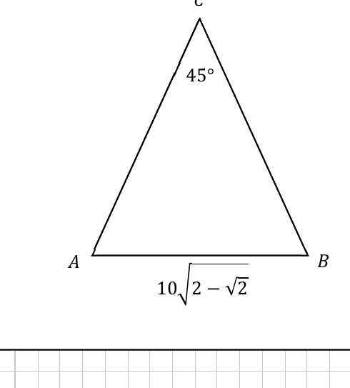 Isosceles triangle ABC with apex angle 45 degrees at C and base AB