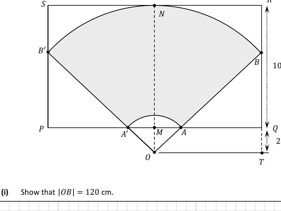 Wiper blade AB rotating about O within rectangle PQRS, cleaning region ABB'A'