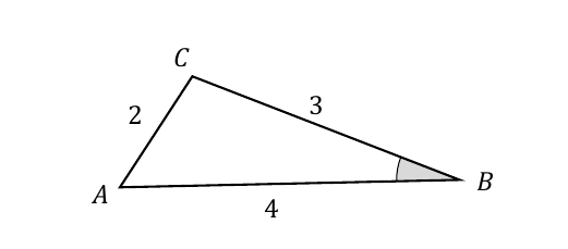 Triangle ABC with sides AC=2, BC=3, AB=4